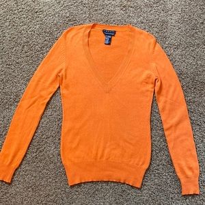 Theory thin orange V-neck cashmere & silk blend sweater